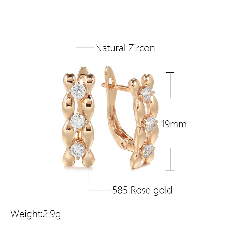 Graceful Rose Gold Square Long Drop Earrings with Natural Zircon Inlay