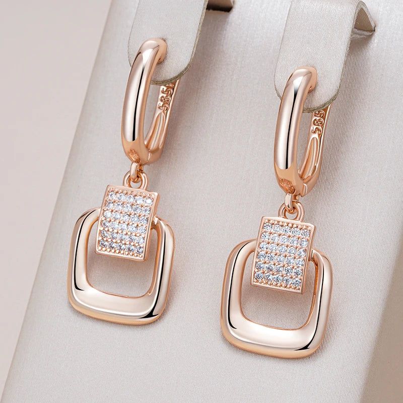 Graceful Rose Gold Square Long Earrings with Shiny Zircon - Trendy Jewelry Accessory