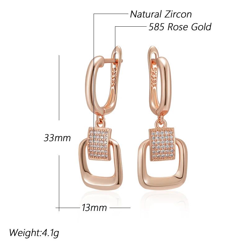 Graceful Rose Gold Square Long Earrings with Shiny Zircon - Trendy Jewelry Accessory