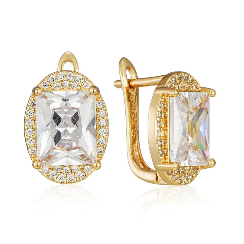 Graceful Rose Gold Square Natural Zircon Drop Earrings with Sparkling Design