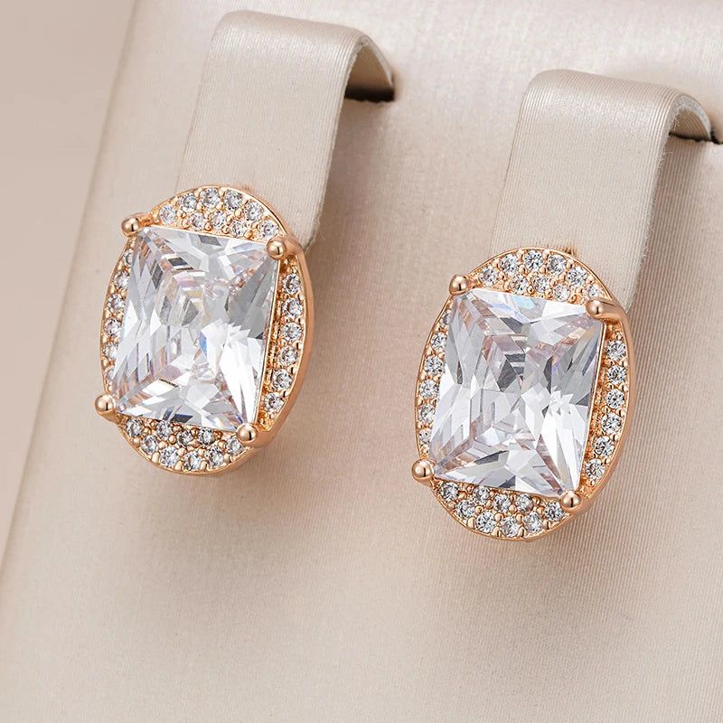 Graceful Rose Gold Square Natural Zircon Drop Earrings with Sparkling Design