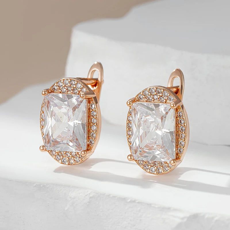 Graceful Rose Gold Square Natural Zircon Drop Earrings with Sparkling Design