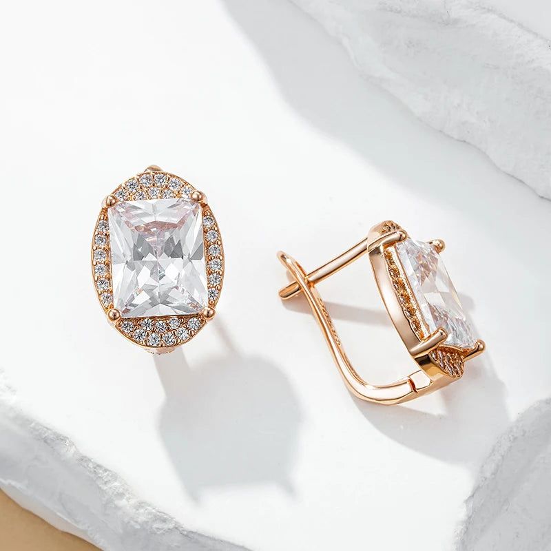 Graceful Rose Gold Square Natural Zircon Drop Earrings with Sparkling Design