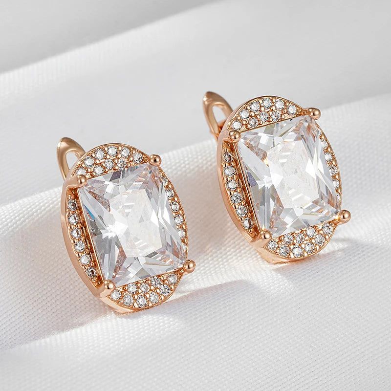 Graceful Rose Gold Square Natural Zircon Drop Earrings with Sparkling Design