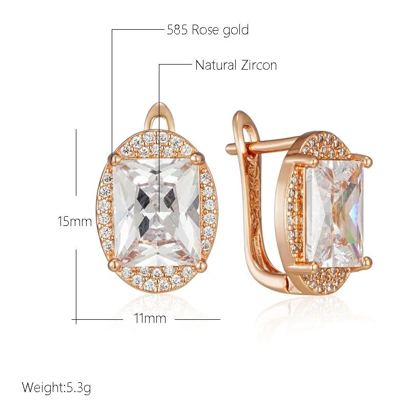 Graceful Rose Gold Square Natural Zircon Drop Earrings with Sparkling Design