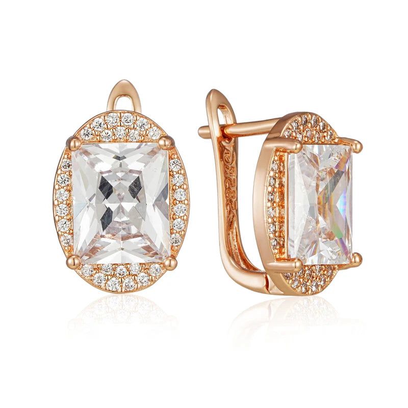 Graceful Rose Gold Square Natural Zircon Drop Earrings with Sparkling Design