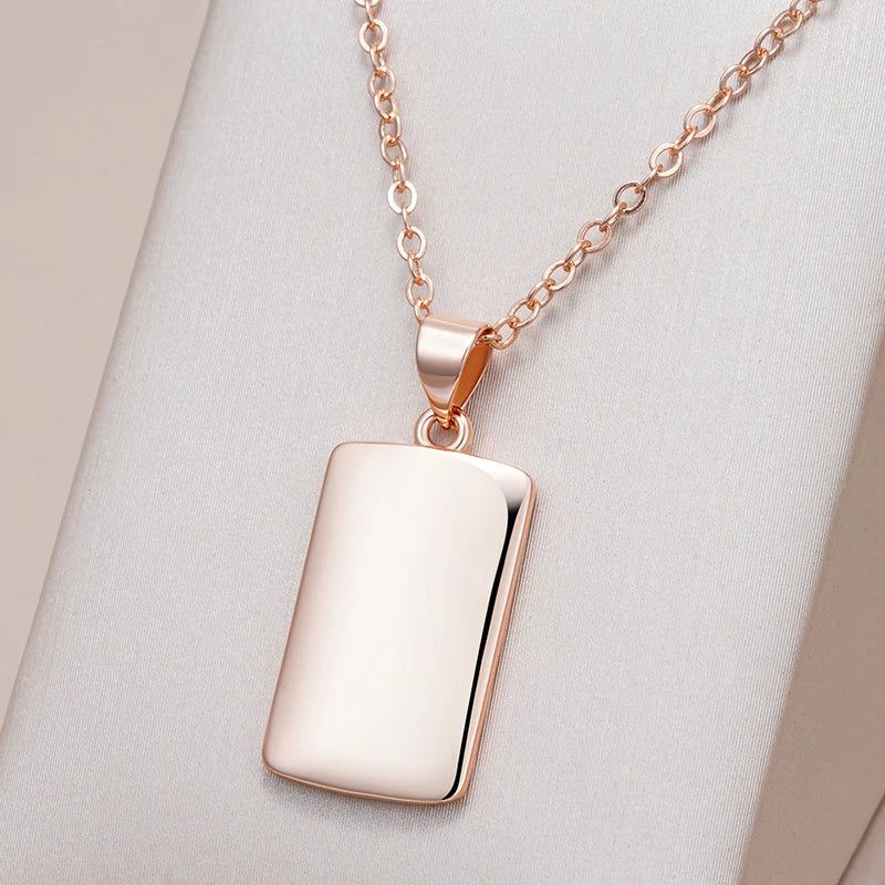 Graceful Rose Gold Square Pendant Necklace with Glossy Finish and Diamond Accents