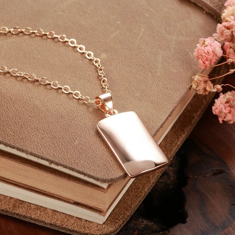 Graceful Rose Gold Square Pendant Necklace with Glossy Finish and Diamond Accents