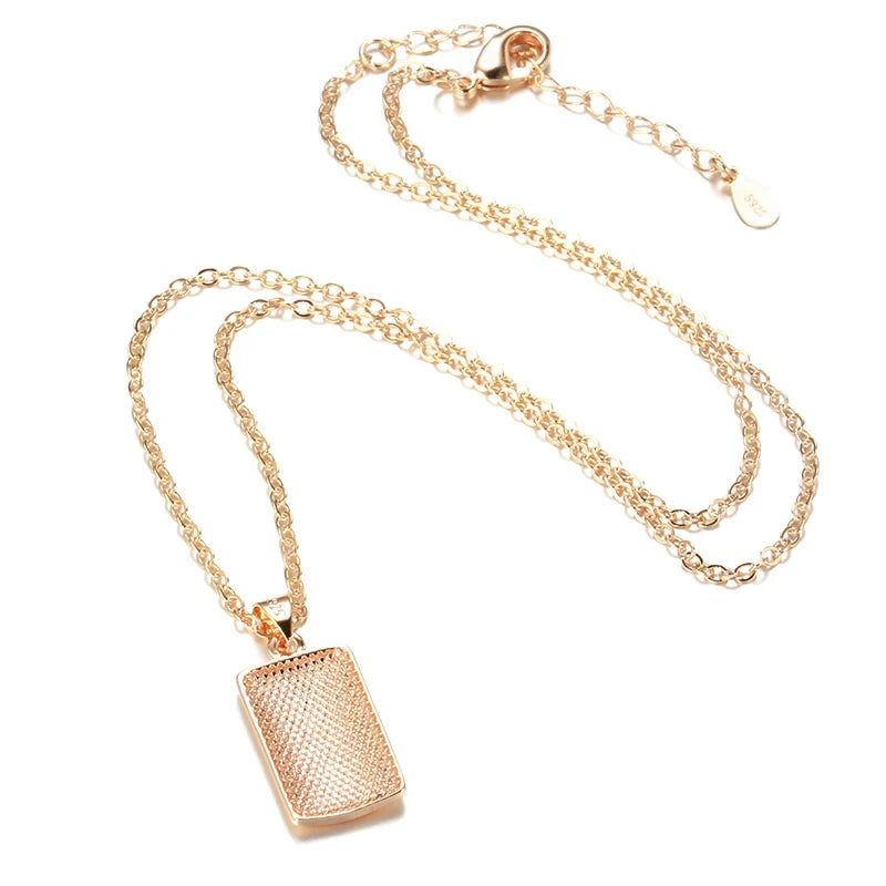 Graceful Rose Gold Square Pendant Necklace with Glossy Finish and Diamond Accents