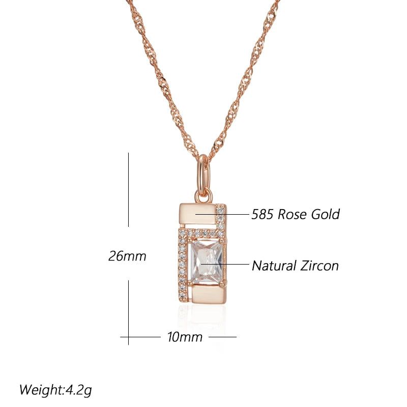 Graceful Rose Gold Square Pendant Necklace with Natural Zircon Accents