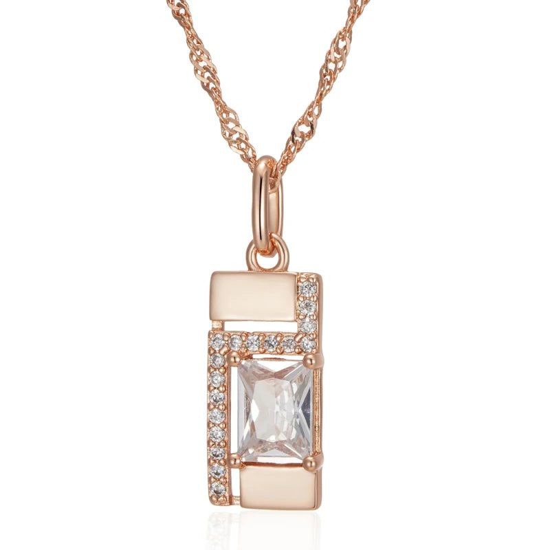 Graceful Rose Gold Square Pendant Necklace with Natural Zircon Accents