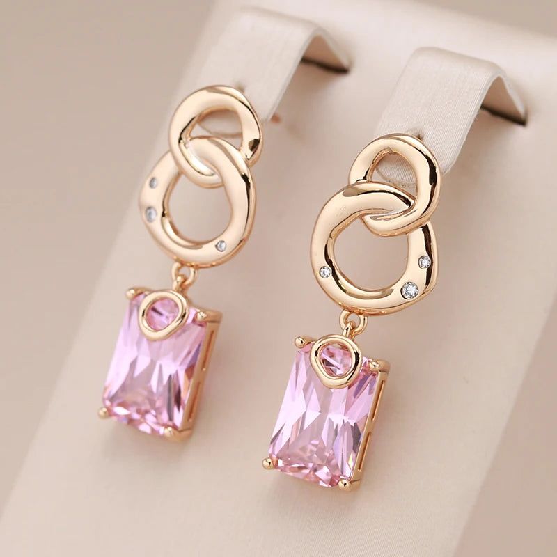 Graceful Rose Gold Square Pink Zircon Dangle Earrings for Special Occasions