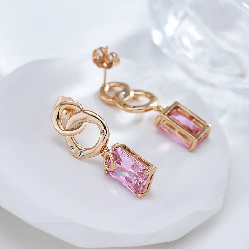 Graceful Rose Gold Square Pink Zircon Dangle Earrings for Special Occasions