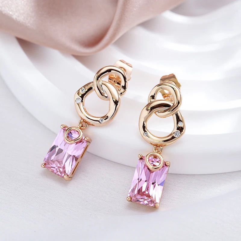 Graceful Rose Gold Square Pink Zircon Dangle Earrings for Special Occasions