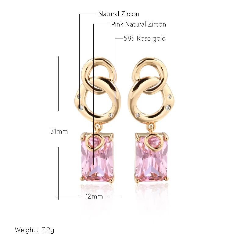 Graceful Rose Gold Square Pink Zircon Dangle Earrings for Special Occasions