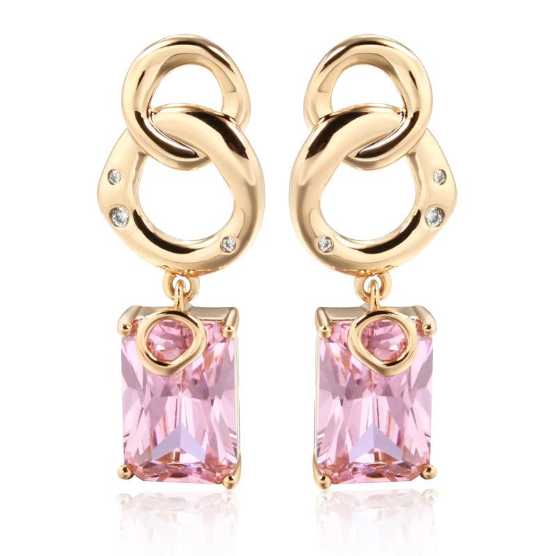 Graceful Rose Gold Square Pink Zircon Dangle Earrings for Special Occasions