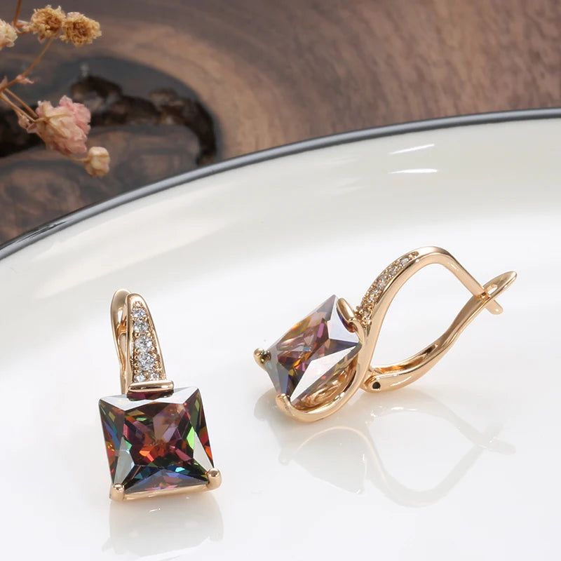 Graceful Rose Gold Square Zircon Dangle Earrings - High-Quality Fashion Jewelry