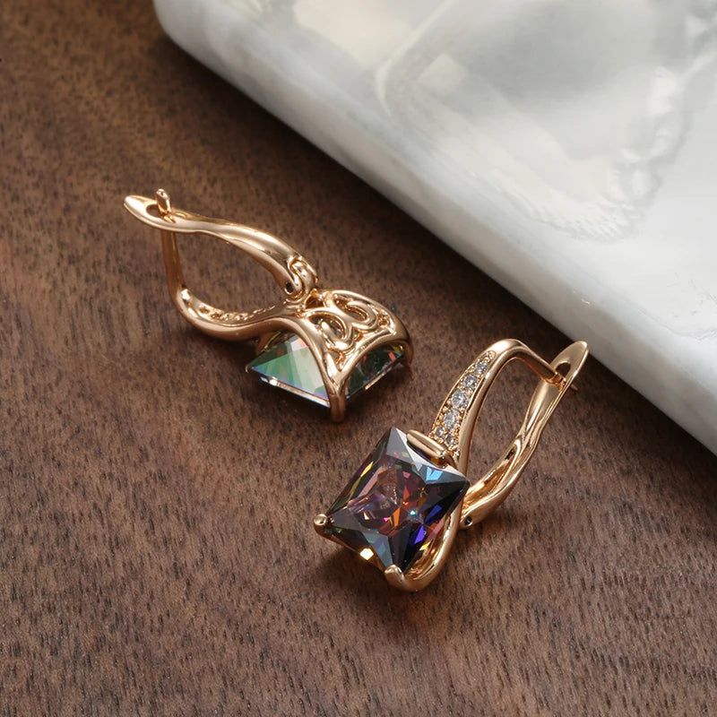 Graceful Rose Gold Square Zircon Dangle Earrings - High-Quality Fashion Jewelry