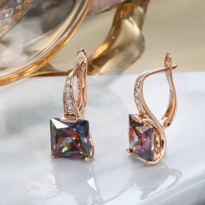 Graceful Rose Gold Square Zircon Dangle Earrings - High-Quality Fashion Jewelry