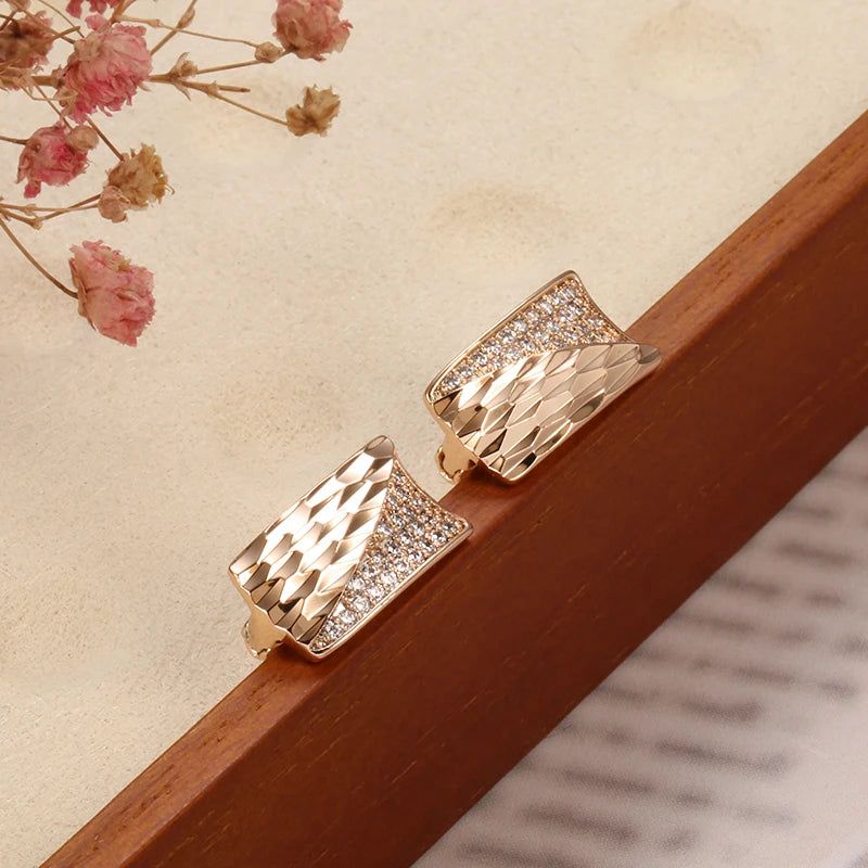 Graceful Rose Gold Square Zircon Stud Earrings with Smooth Pattern