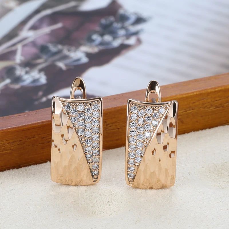 Graceful Rose Gold Square Zircon Stud Earrings with Smooth Pattern