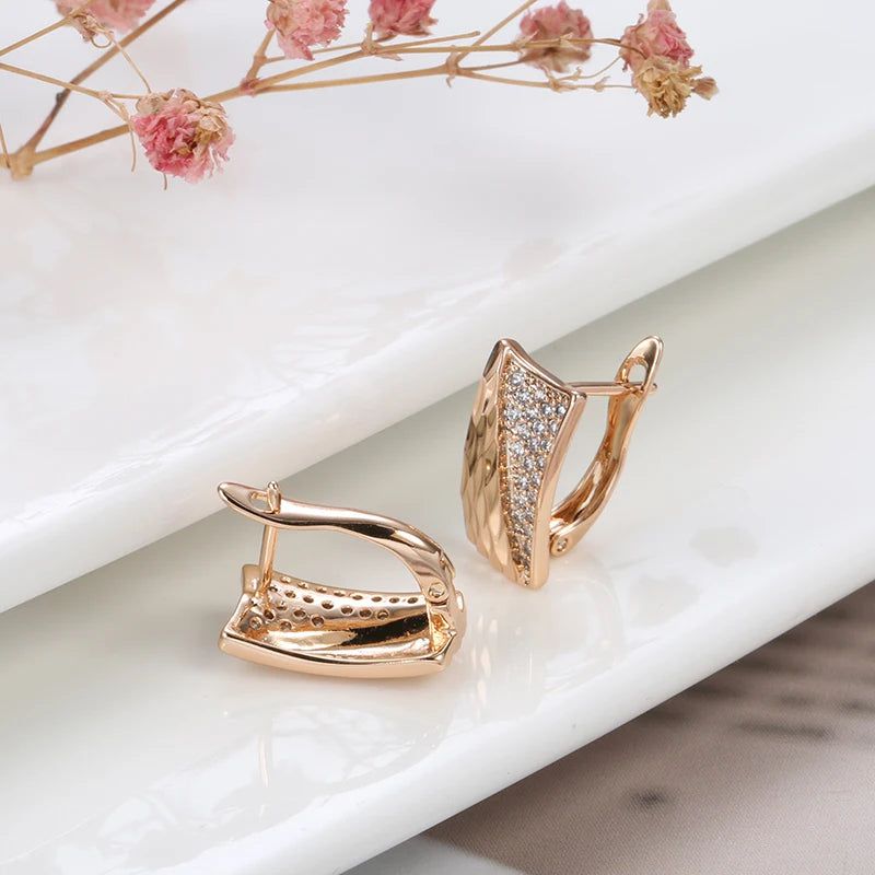 Graceful Rose Gold Square Zircon Stud Earrings with Smooth Pattern