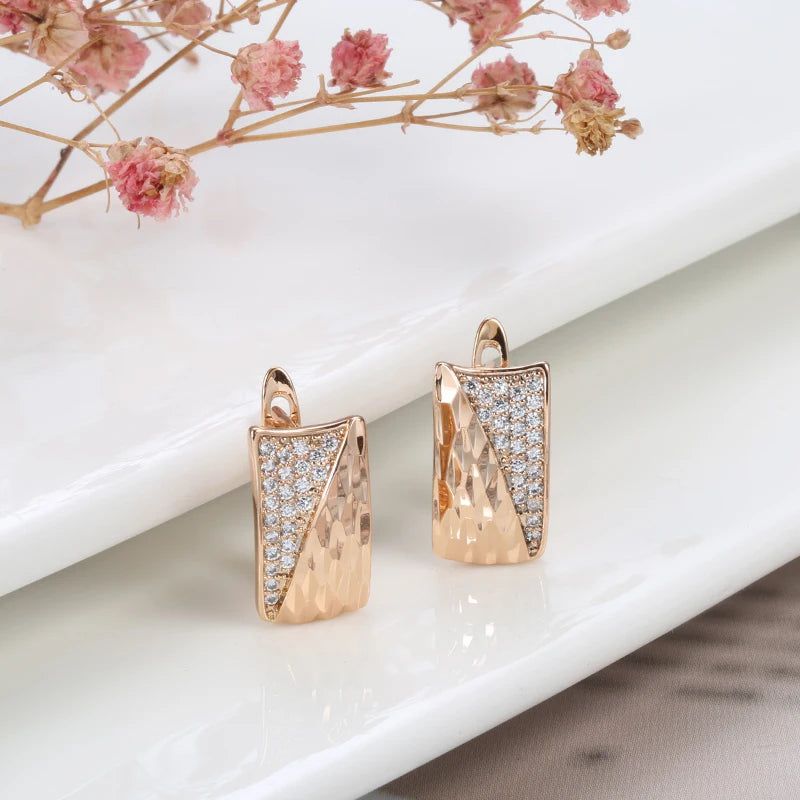 Graceful Rose Gold Square Zircon Stud Earrings with Smooth Pattern