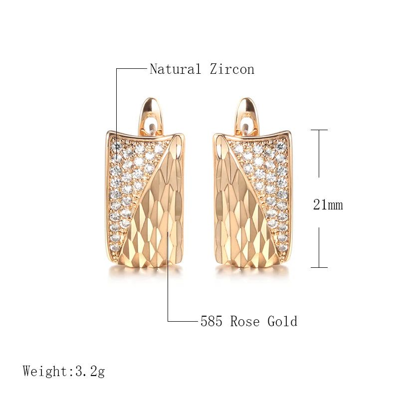 Graceful Rose Gold Square Zircon Stud Earrings with Smooth Pattern