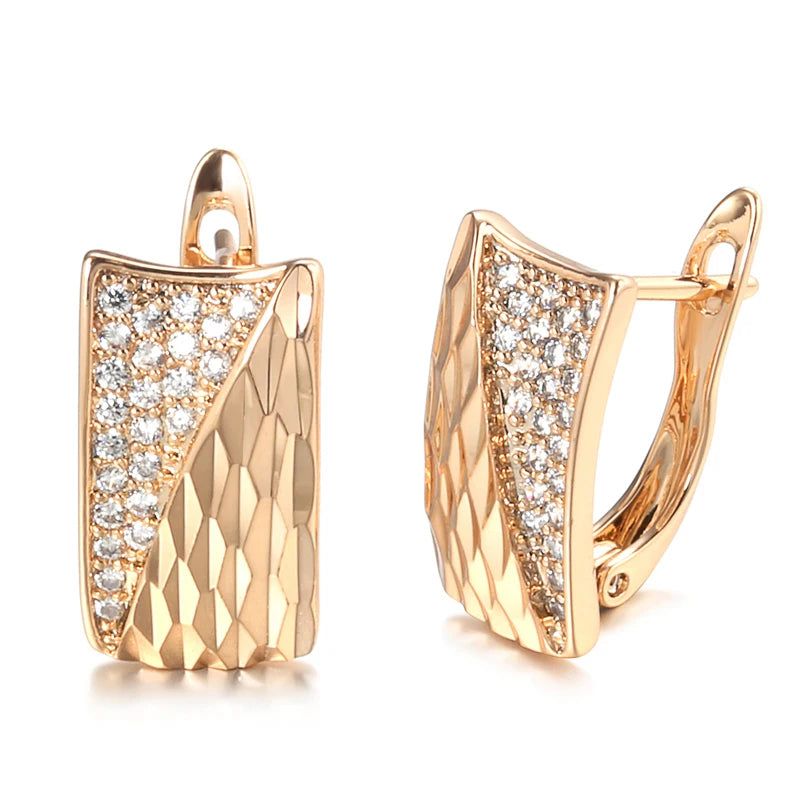 Graceful Rose Gold Square Zircon Stud Earrings with Smooth Pattern