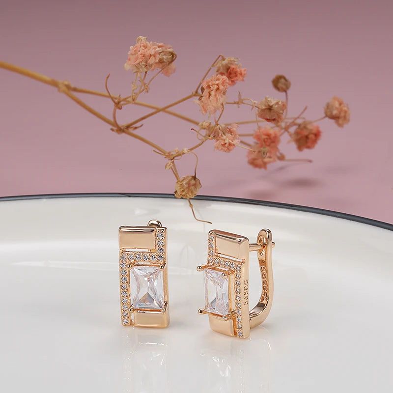 Graceful Rose Gold Stud Earrings with Natural Zircon - Chic and Versatile Accessory