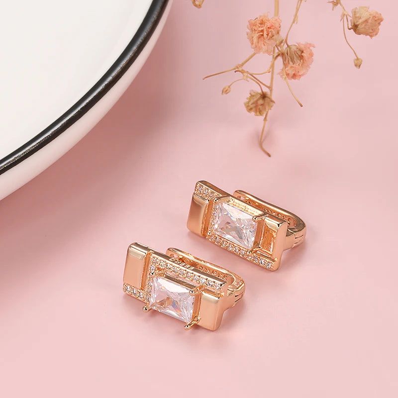 Graceful Rose Gold Stud Earrings with Natural Zircon - Chic and Versatile Accessory