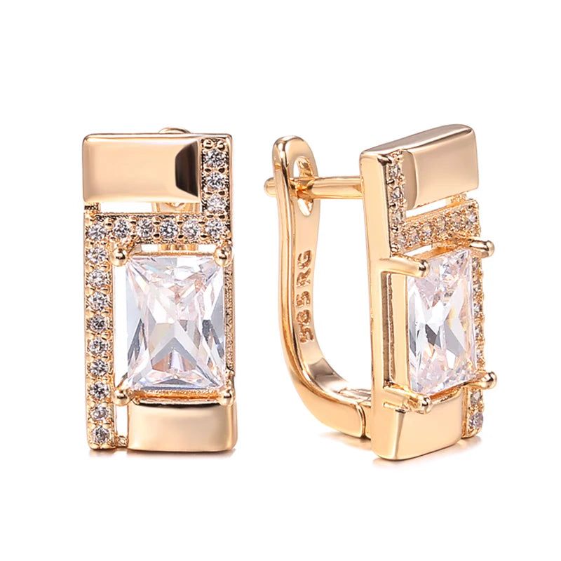 Graceful Rose Gold Stud Earrings with Natural Zircon - Chic and Versatile Accessory