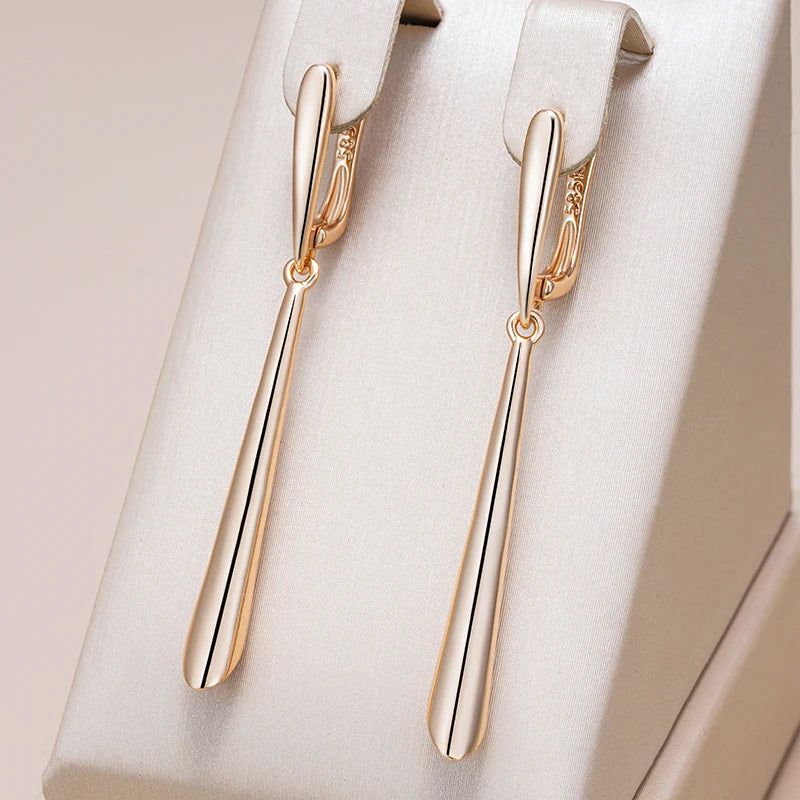 Graceful Rose Gold Tapered Long Dangle Earrings - High-Quality Glossy Jewelry