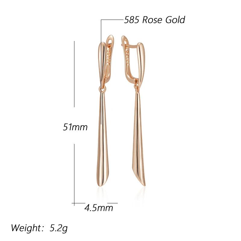 Graceful Rose Gold Tapered Long Dangle Earrings - High-Quality Glossy Jewelry