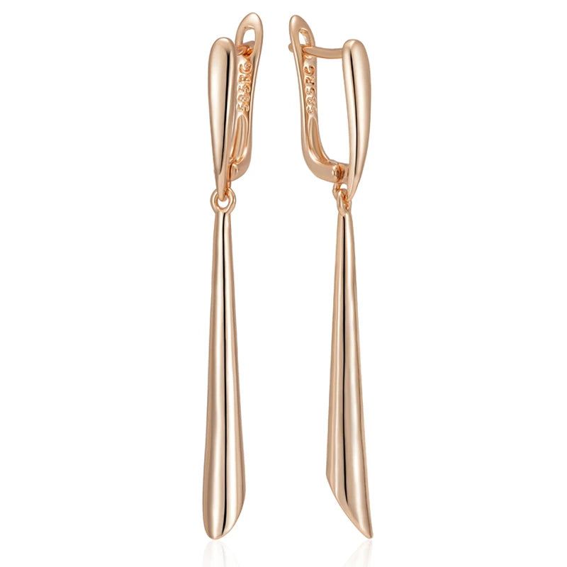 Graceful Rose Gold Tapered Long Dangle Earrings - High-Quality Glossy Jewelry