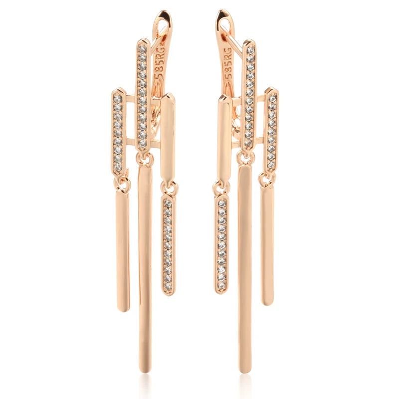 Graceful Rose Gold Tassel Dangle Earrings with Natural Zircon Accents