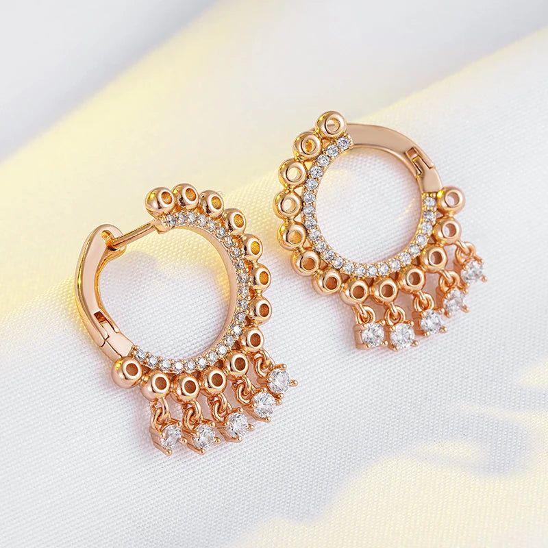 Graceful Rose Gold Tassel Earrings with Natural Zircon Accents - Unique and Stylish Jewelry