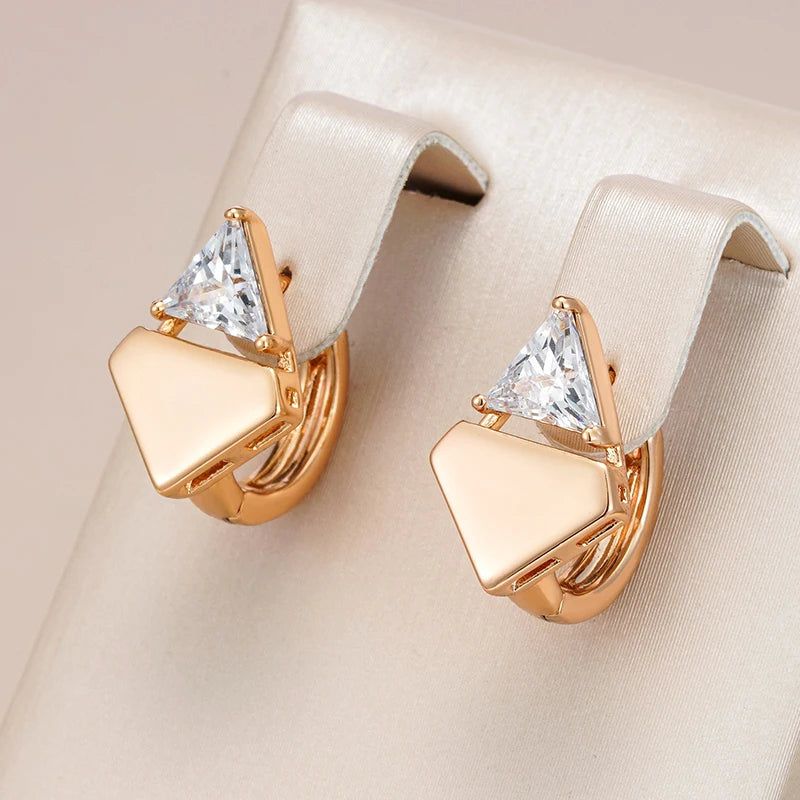 Graceful Rose Gold Triangle Drop Earrings with Natural Zircon Accents