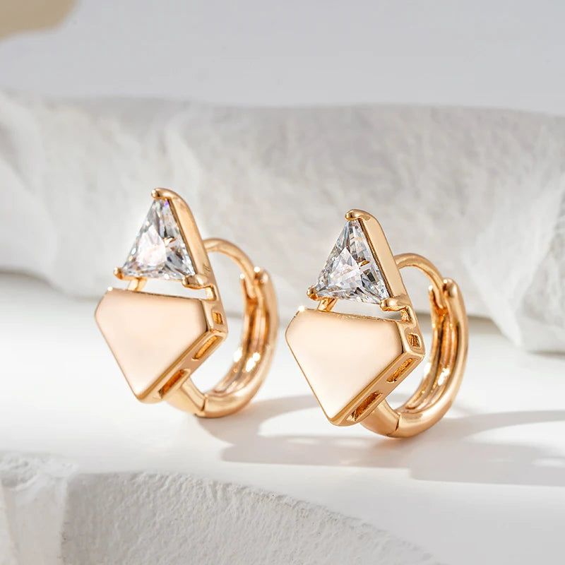 Graceful Rose Gold Triangle Drop Earrings with Natural Zircon Accents