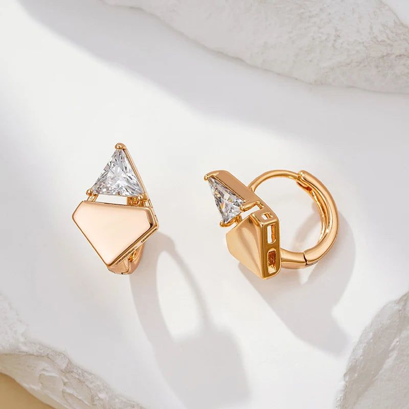 Graceful Rose Gold Triangle Drop Earrings with Natural Zircon Accents