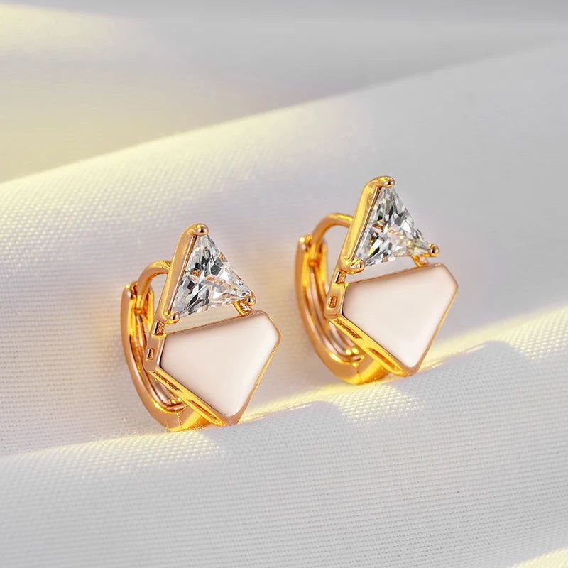 Graceful Rose Gold Triangle Drop Earrings with Natural Zircon Accents