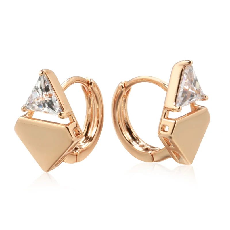 Graceful Rose Gold Triangle Drop Earrings with Natural Zircon Accents