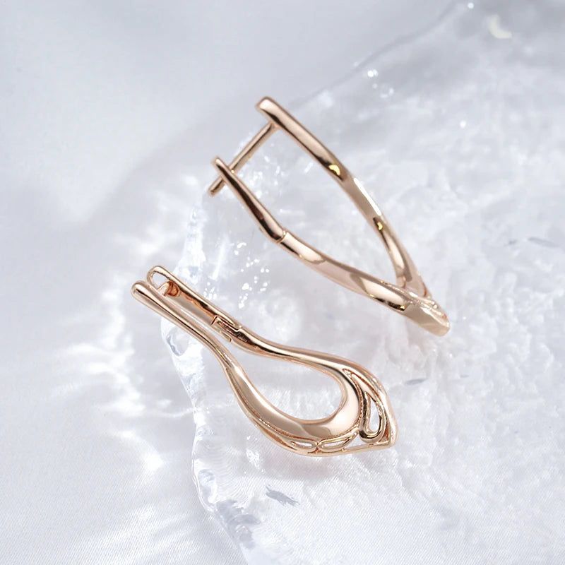 Graceful Rose Gold V-Shaped Dangle Earrings with Glossy Finish and Cubic Zirconia