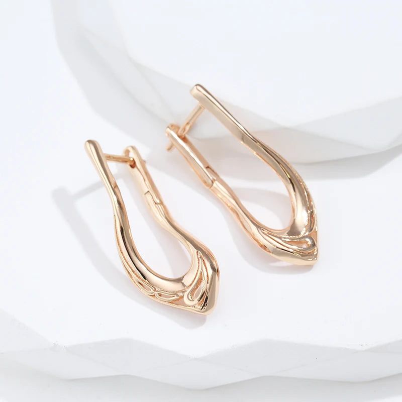 Graceful Rose Gold V-Shaped Dangle Earrings with Glossy Finish and Cubic Zirconia