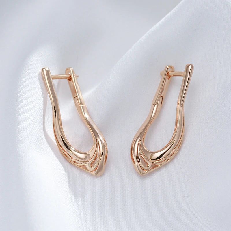 Graceful Rose Gold V-Shaped Dangle Earrings with Glossy Finish and Cubic Zirconia