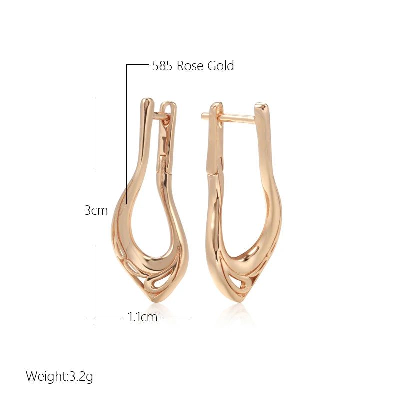 Graceful Rose Gold V-Shaped Dangle Earrings with Glossy Finish and Cubic Zirconia