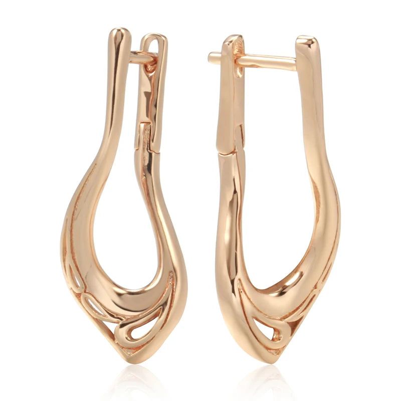 Graceful Rose Gold V-Shaped Dangle Earrings with Glossy Finish and Cubic Zirconia