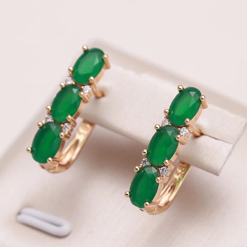 Graceful Rose Gold Vintage Drop Earrings with Green Natural Zircon