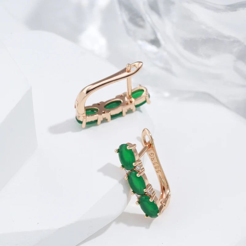 Graceful Rose Gold Vintage Drop Earrings with Green Natural Zircon