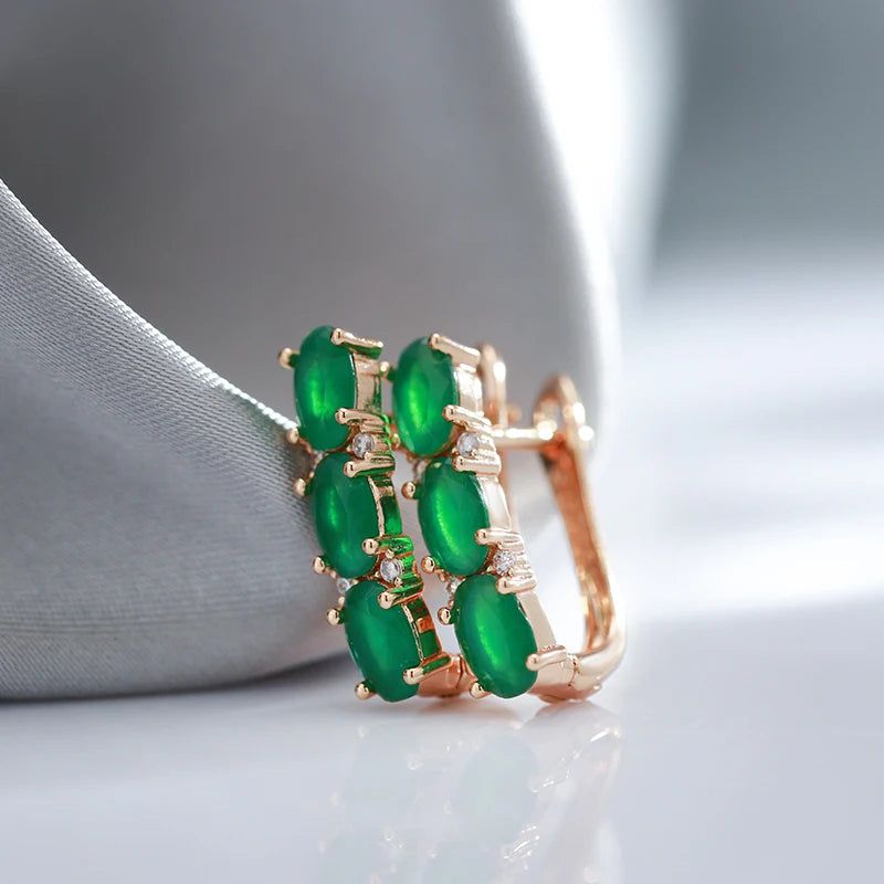 Graceful Rose Gold Vintage Drop Earrings with Green Natural Zircon